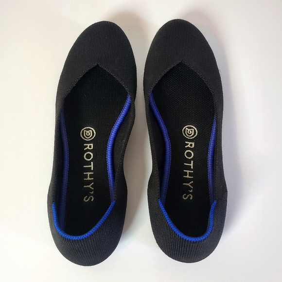 Rothy's The Flat in Black With Blue Trim Slip On Shoes - Picture 4 of 10